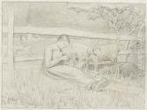 Ragazza Che Fa La Calza (strickendes Madchen) by Giovanni Segantini