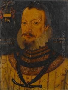 Portrait Of A Gentleman, Bust Length, In A White Slashed Doublet And Gorget