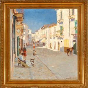 Street Scene Intaormina On A Hot Afternoon by Severin Segelcke