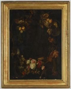 Medaillon En Grisaille Orne D'une Guirlande De Fleurs Et Fruits by Daniel Seghers