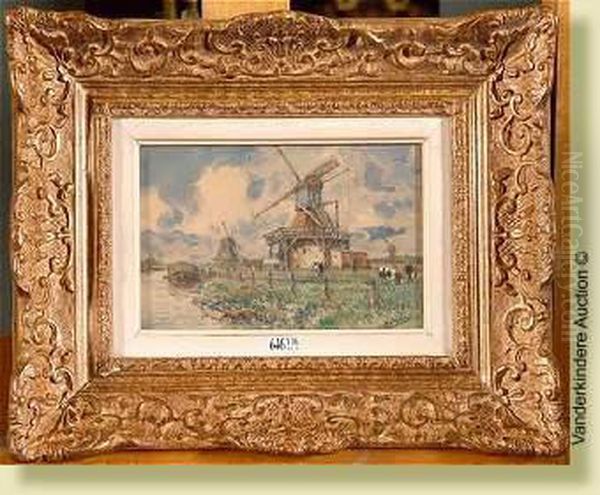 Paysage Hollandais Au Moulin Et Aux Vaches - view 1