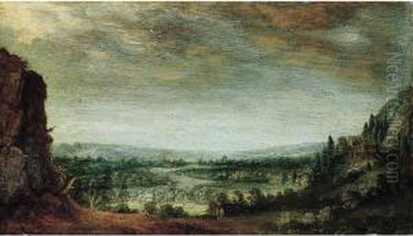A Panoramic River Landscape With Figures In The Foreground - view 1