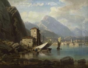Italienischer Gebirgssee Mit Fischern
