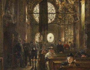 Glaubige Und Staunende Besucher In Der Asamkirche In Munchen by Carl Seiler
