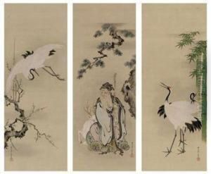 Jurojin And Cranes by Kano Seisen'In