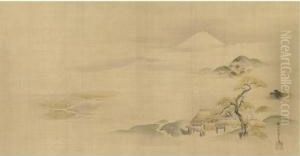 Thatched Cottages And Mount Fuji