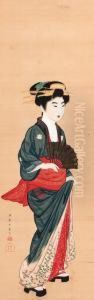 Geisha With Fan by Gion Seitoku