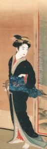 Geisha With Shamisen by Gion Seitoku