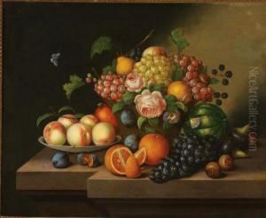 Fruit Still Life With Butterfly by Georg (Johann G.) Seitz