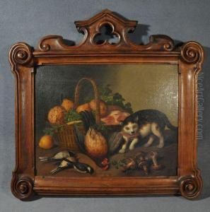 Nature Morte Aux Fruits Et Nature Morte Aux Volatiles Animee D'un Chat by Georg (Johann G.) Seitz