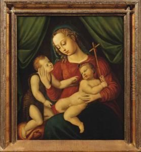 Madonna And Child With The Infant Saint John The Baptist by Vincent Sellaer