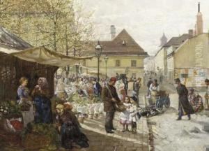 A Bustling Market Scene by J. Sellenati