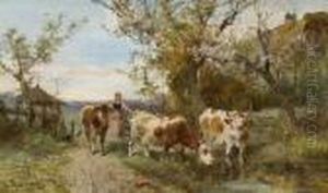 Mag Mit Rindern An Der
Tranke. by Ludwig Sellmayr