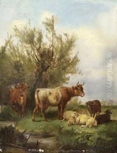 Kuhe Und Schafe Am
Wasser. by Ludwig Sellmayr