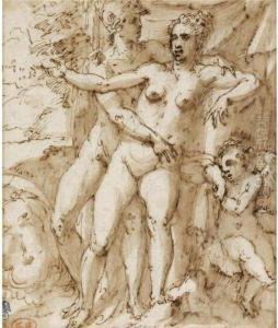 Mars And Venus, Beside Cupid by Andrea Semino