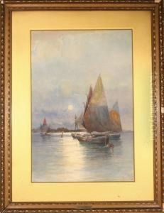 Sailboats In Venice by Prosper Louis Senat