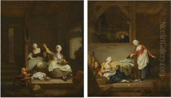 An Interior With A Mother Knitting - view 1