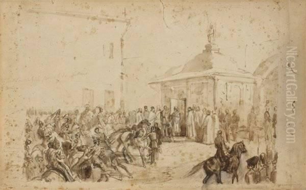Etude Pour Uneoeuvre Representant La Visite Du Tsar Au Pape - view 1