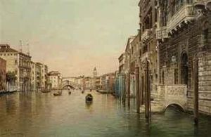 The Grand Canal With The Rialto Bridge by Rafael Senet y Perez