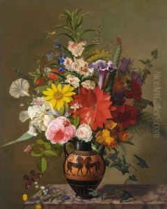 A Flower Still Life With A Greek Vase by Carl Adolf Senff
