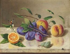 Senff, Adolf. Still-life With Plums, Peaches, Date And An Orange by Carl Adolf Senff