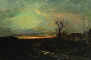 Paesaggio Di Campagna All""imbrunire Con Casa Colonica E Ruscello by Pietro Senno