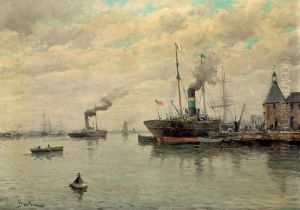 Habour Scenery. Signed Bertran by Franz Maler Sequens