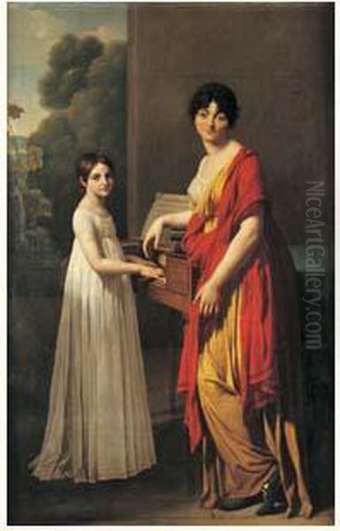 Portrait De Germaine Faipoult De Maisoncelle Et De Sa Fille Adoptive Julie Grandjean Delisle Jouant De L'epinette - view 1