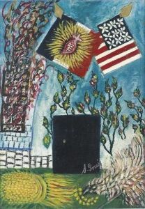 Les Drapeaux Americains Et Francais Avec Le Sacre-coeur. by Seraphine De Senlis