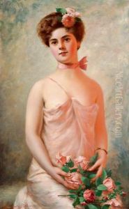 Junge Schonheit Mit Rosen by Louis Serendat De Belzim