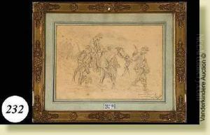 Laretraite Des Soldats, Crayon Sur Papier. Signe En Bas A Droite L.sergent Et Dedicace "souvenir Du 19 Janvier 71 A L'ami Marchand".ecole Francaise. Dim.: 19x27 Cm.