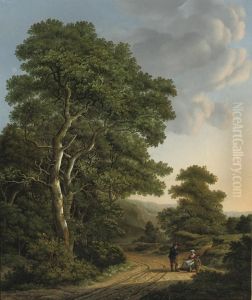 Travellers Resting In A Wooded Landscape by Adrianus Serne