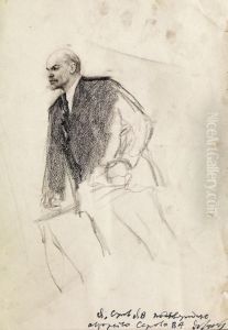 Portrait Von Lenin by Valentin Aleksandrovich Serov
