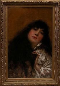 Oil On Canvas, "a Youngitalian Beauty", Signed Lower Right, 25" X 15 1/2" Oil On Canvas, "a Youngitalian Beauty", Signed Lower Right, 25" X 15 1/2"