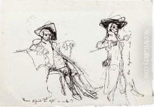 Due Caricature Di Personaggio "ancien Regime" by Luigi Serra