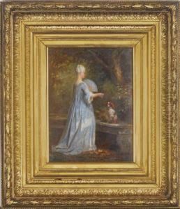 Lady In A Park With A King Charles Spaniel