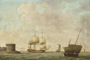A Frigate Passing A Crowded Lugger