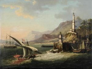 Off Genoa: A Maltese Armed Felucca And Frigates In Coastal Waters