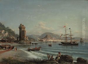 An Italian Brig And A Greek Barque Anchored Off The Neapolitancoast by Giovanni Serritelli