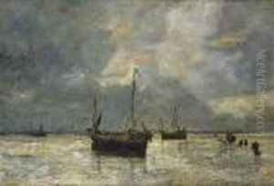 Bateaux Sur La Plage De La Baie De Somme by Amedee Elie Servin