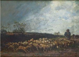 Berger Et Troupeau by Amedee Elie Servin