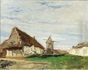 A Landscape With A Cottage And Windmill by Amedee Elie Servin