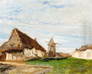 Landscape With Cottage And Windmill by Amedee Elie Servin