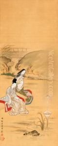 Nobleman And Lady Viewing A Fountain In A Garden