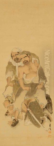 Depicting Kanshin Crawling Between The Legs Of Two Men - view 1