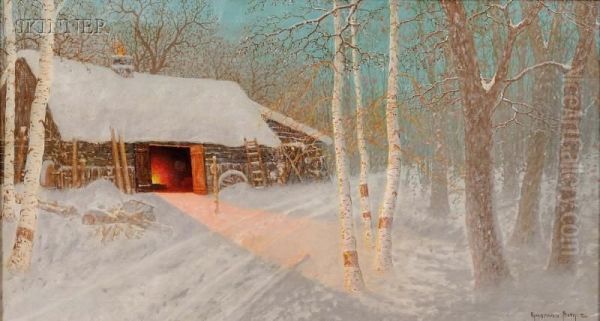 Blacksmith Shop In Winter Twilight - view 1