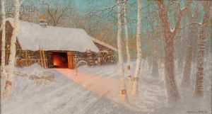 Blacksmith Shop In Winter Twilight by Gulbrand Sether