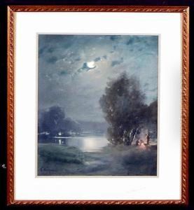A Campfire By A Moonlit Lake