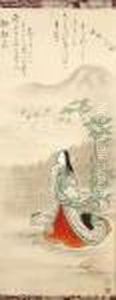 An Exalted Woman Listening To Birds Under Loquat Tree by Tsukioka Settei