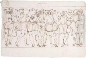 A Group Of Tradesmen, Two Carrying Platters On Their Heads